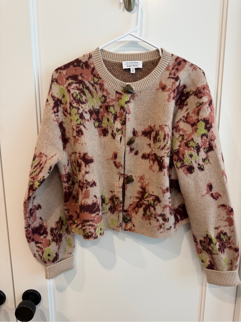 & Other Stories Floral Knit Cardigan Jacket - Taupe/Pink/Green